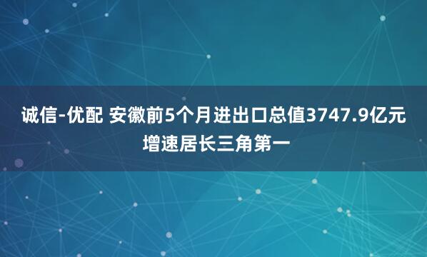 诚信-优配 安徽前5个月进出口总值3747.9亿元 增速居长三角第一