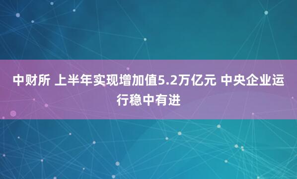 中财所 上半年实现增加值5.2万亿元 中央企业运行稳中有进